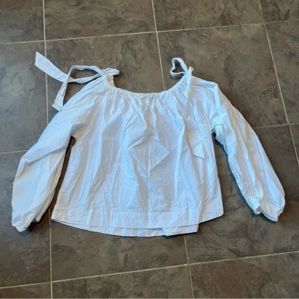 Haute Rogue White Cotton Off Shoulder Tie Strap Puff Sleeve Blouse Size Small - Picture 10 of 10